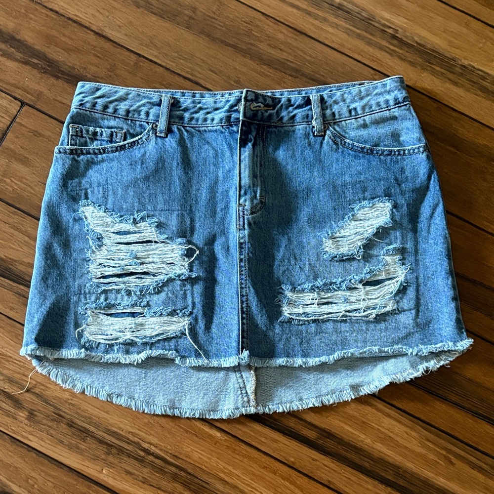 Denim Distressed Mini Skirt